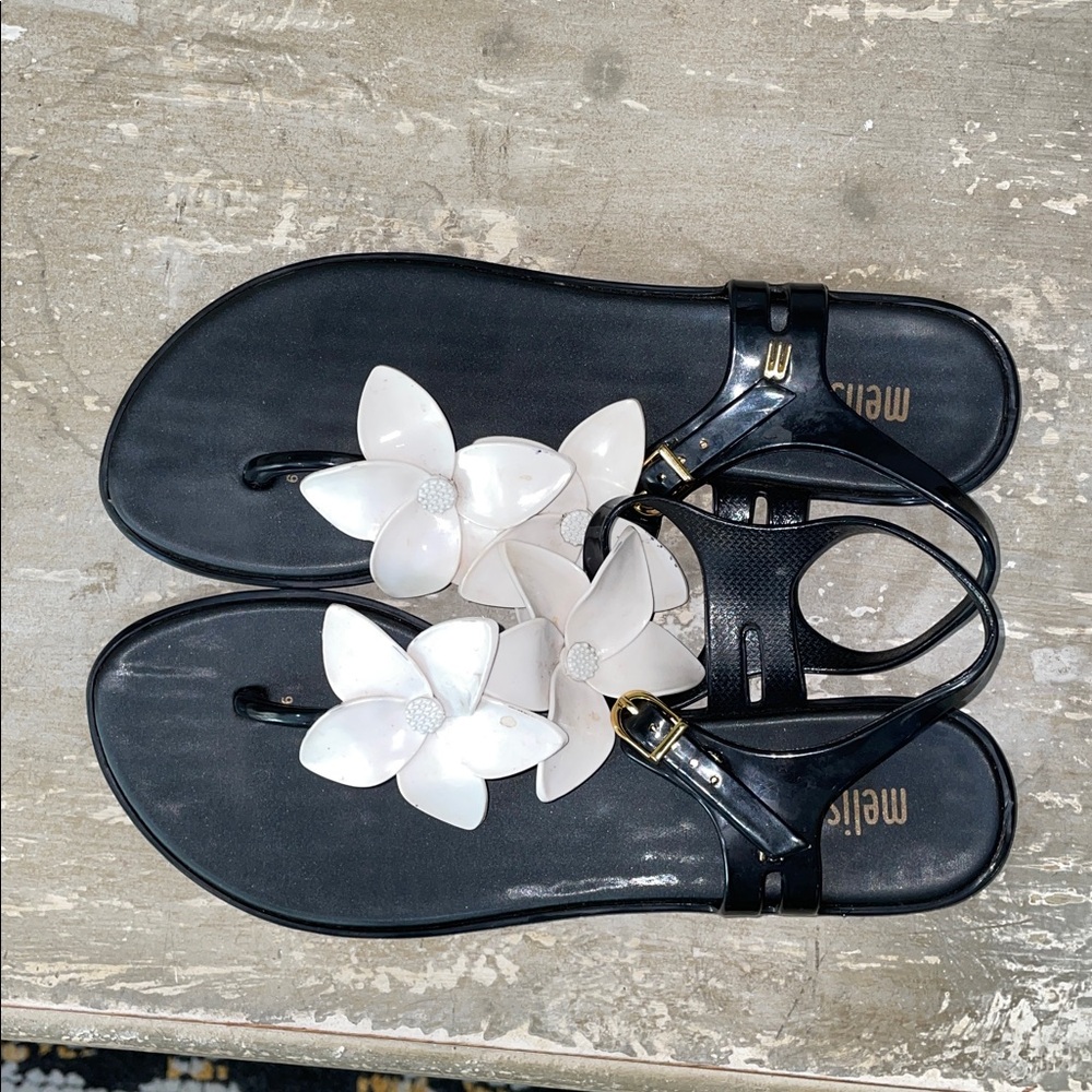 Melissa Black and White Floral Sandals - Picture 2 of 8